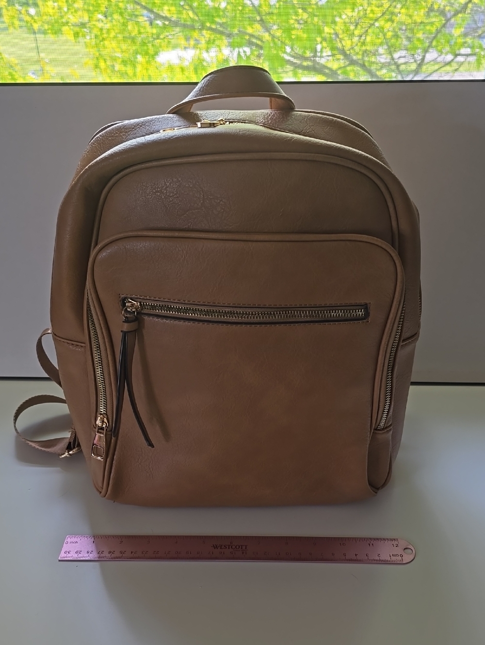 Tan Faux Leather Tablet Backpack